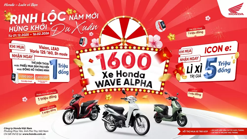 1.600 người Việt có cơ hội sở hữu xe máy Honda Wave Alpha miễn phí nhờ chương trình này