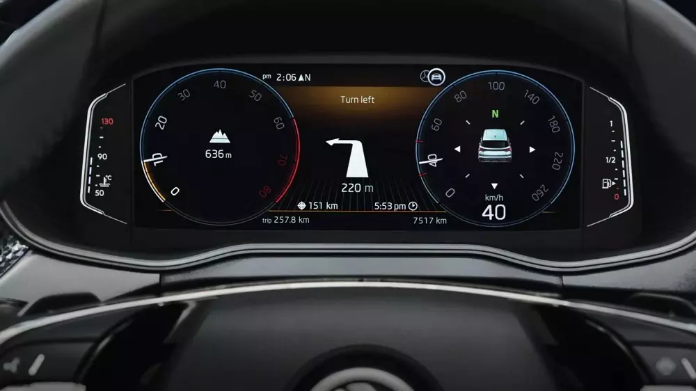 Bảng đồng hồ kỹ thuật số 10,25 inch của Skoda Kushaq 2026 Bảng đồng hồ kỹ thuật số 10,25 inch của Skoda Kushaq 2026