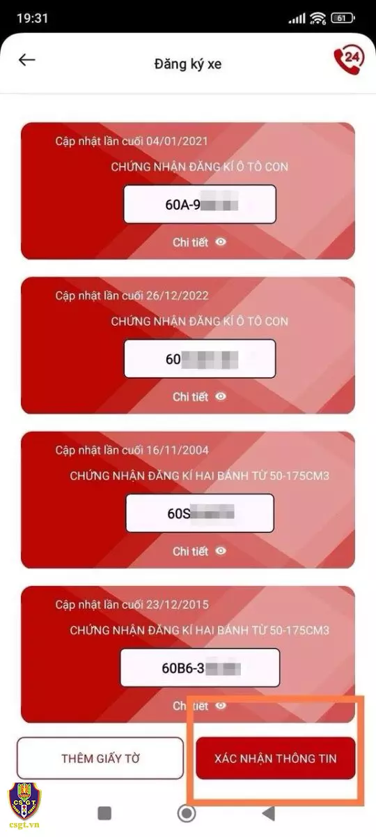 Nhấn vào nút “Xác nhận thông tin” màu đỏ góc dưới bên phải