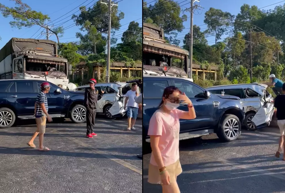 Vụ tai nạn khiến 5 chiếc ô tô bị hư hỏng.