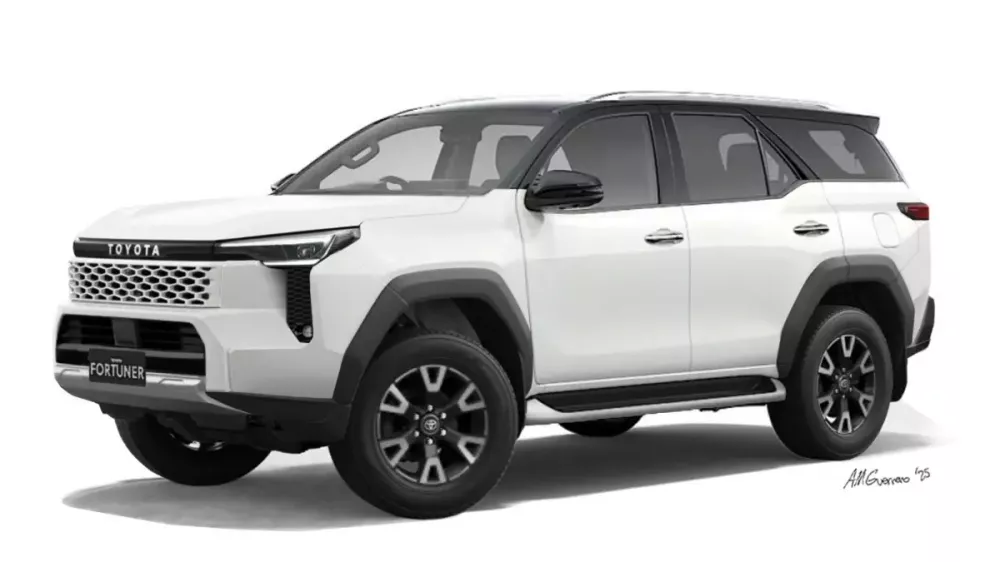 Hình ảnh phác họa khu vực phía trước của Toyota Fortuner thế hệ mới.