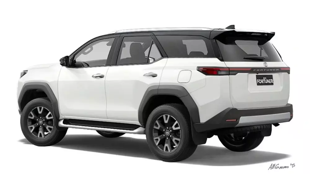 Hình ảnh phác họa khu vực phía sau của Toyota Fortuner thế hệ mới.