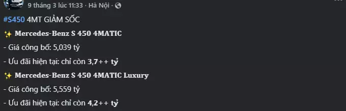 Sedan hạng sang cỡ lớn Mercedes-Benz S-Class giảm giá đến 1,2 tỷ đồng để xả hàng tồn ở Việt Nam