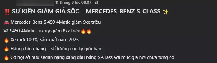 Đại lý khác áp dụng mức giảm giá thấp hơn cho Mercedes-Benz S-Class