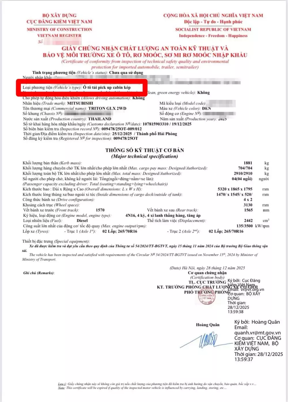 Xe bán tải Mitsubishi Triton lại được liệt vào loại phương tiện là ô tô tải pickup cabin kép 