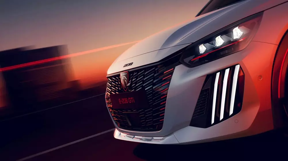 Cận cảnh cụm đèn trước của Peugeot e-208 GTi Cận cảnh cụm đèn trước của Peugeot e-208 GTi