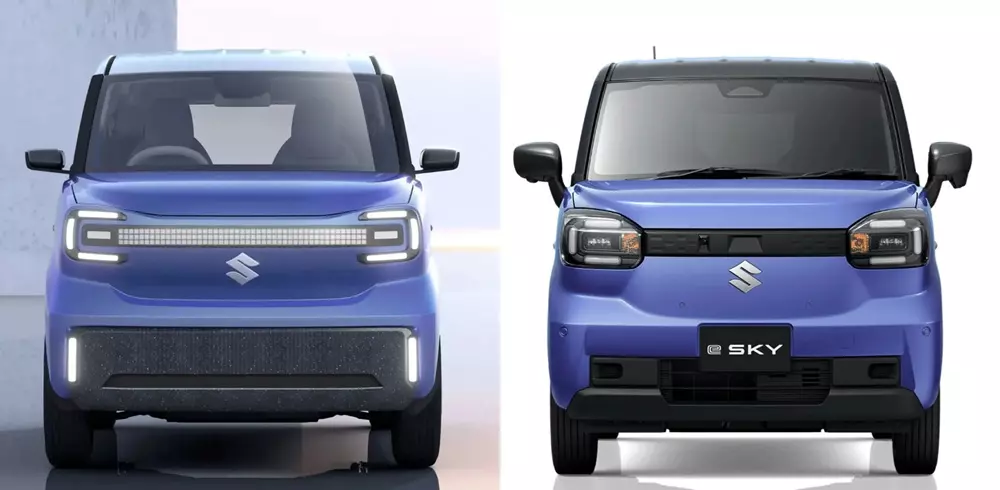 Suzuki e Sky phiên bản concept (bên trái) và thương mại (bên phải)