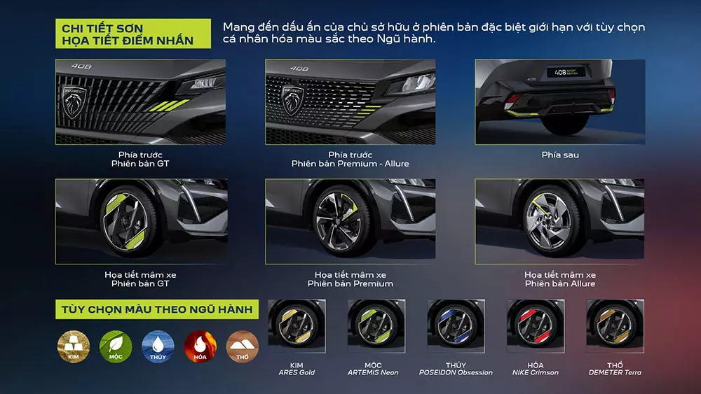 Khách hàng được lựa chọn màu sắc điểm nhấn cho chiếc Peugeot 408 Sport Edition của mình Khách hàng được lựa chọn màu sắc điểm nhấn cho chiếc Peugeot 408 Sport Edition của mình