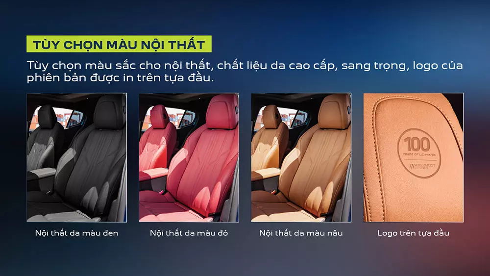 Tùy chọn phối màu nội thất da kết hợp logo được dập nổi trên tựa đầu ghế của Peugeot 408 Sport Edition Tùy chọn phối màu nội thất da kết hợp logo được dập nổi trên tựa đầu ghế của Peugeot 408 Sport Edition