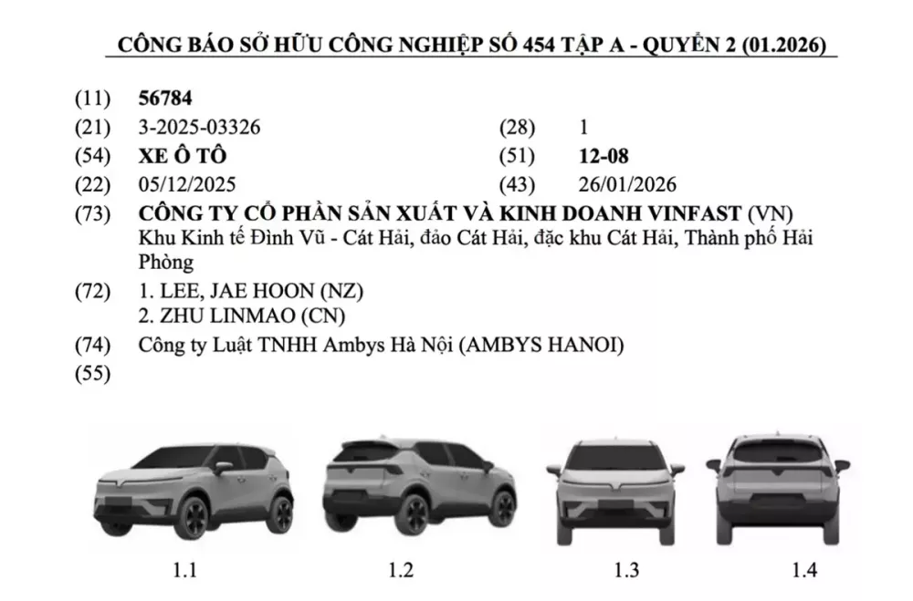 VinFast VF 5 bản nâng cấp được đăng ký bảo hộ kiểu dáng công nghiệp tại Việt Nam vào đầu năm nay VinFast VF 5 bản nâng cấp được đăng ký bảo hộ kiểu dáng công nghiệp tại Việt Nam vào đầu năm nay