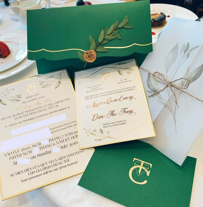 Thiệp cưới của Cường Đô-la và Đàm Thu Trang đã được gửi đến cho bạn bè