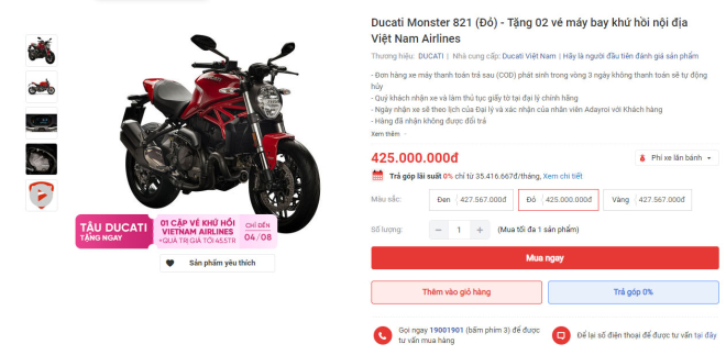 Khách hàng mua xe Ducati trên Adayroi sẽ nhận được nhiều khuyến mãi hấp dẫn Khách hàng mua xe Ducati trên Adayroi sẽ nhận được nhiều khuyến mãi hấp dẫn